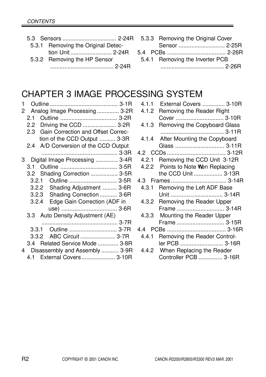 Canon IR2800, IR3300, IR2200 manual Image Processing System 