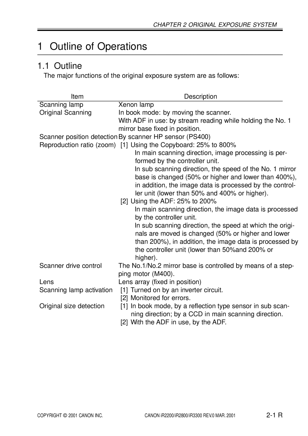 Canon IR2800, IR3300, IR2200 manual Outline of Operations 