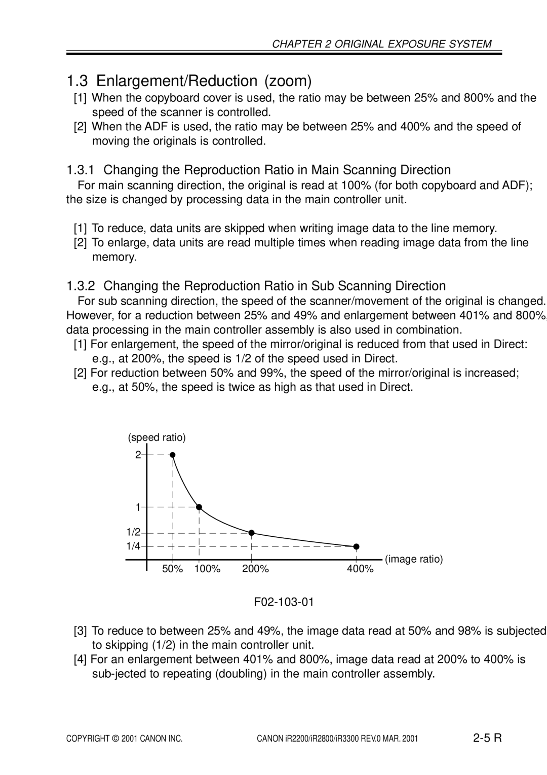 Canon IR2200, IR3300, IR2800 manual Enlargement/Reduction zoom, Changing the Reproduction Ratio in Main Scanning Direction 