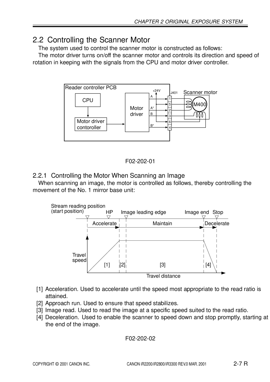 Canon IR2800, IR3300 Controlling the Scanner Motor, Controlling the Motor When Scanning an Image, F02-202-01, F02-202-02 