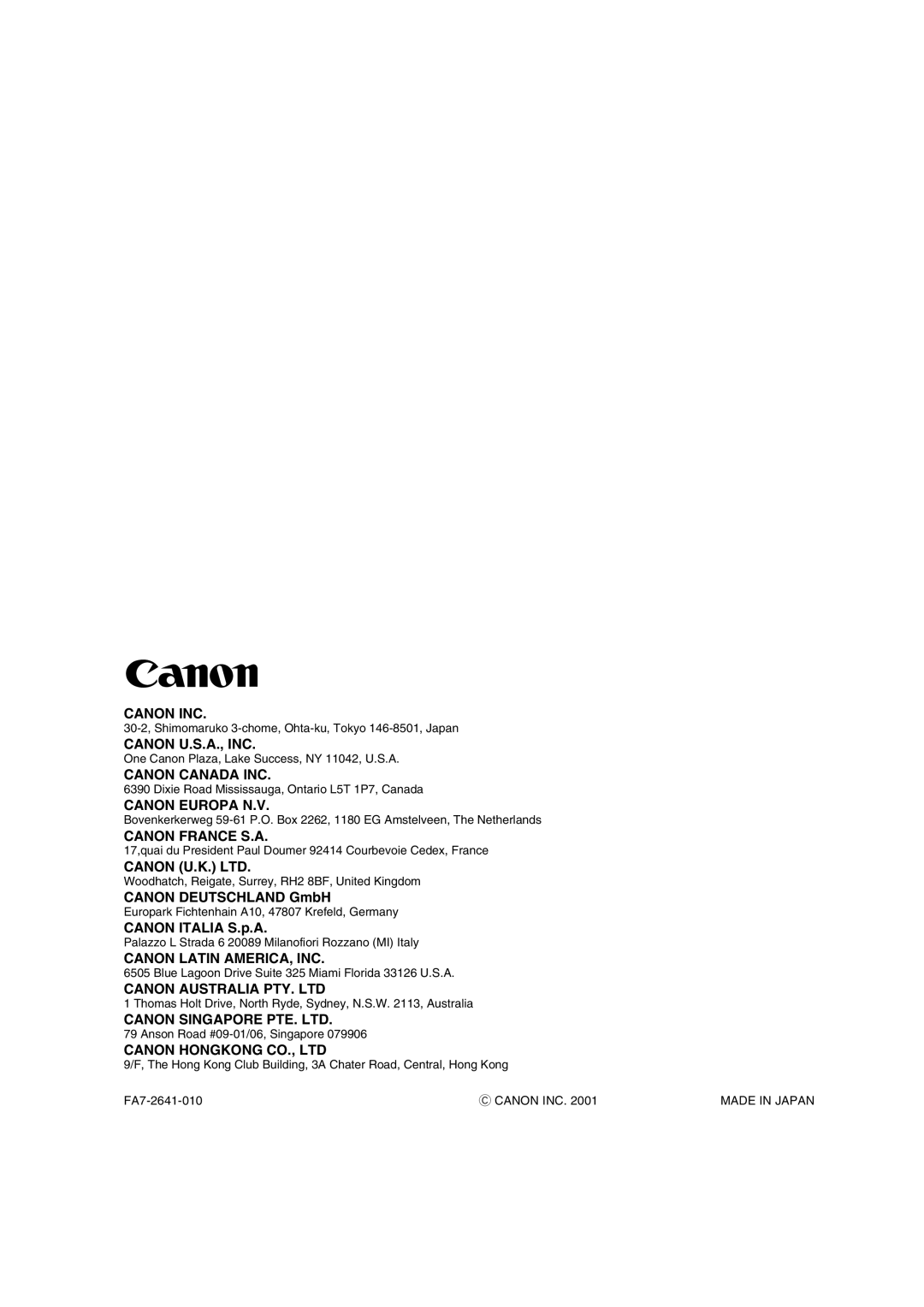 Canon IR3300 manual Canon INC 