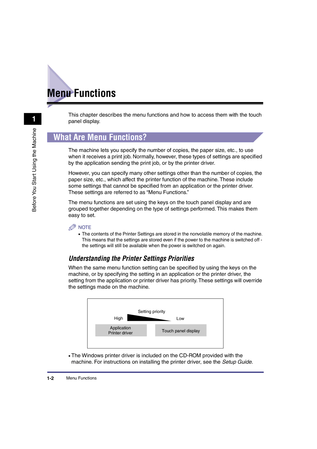 Canon IR3300 manual What Are Menu Functions?, Understanding the Printer Settings Priorities 