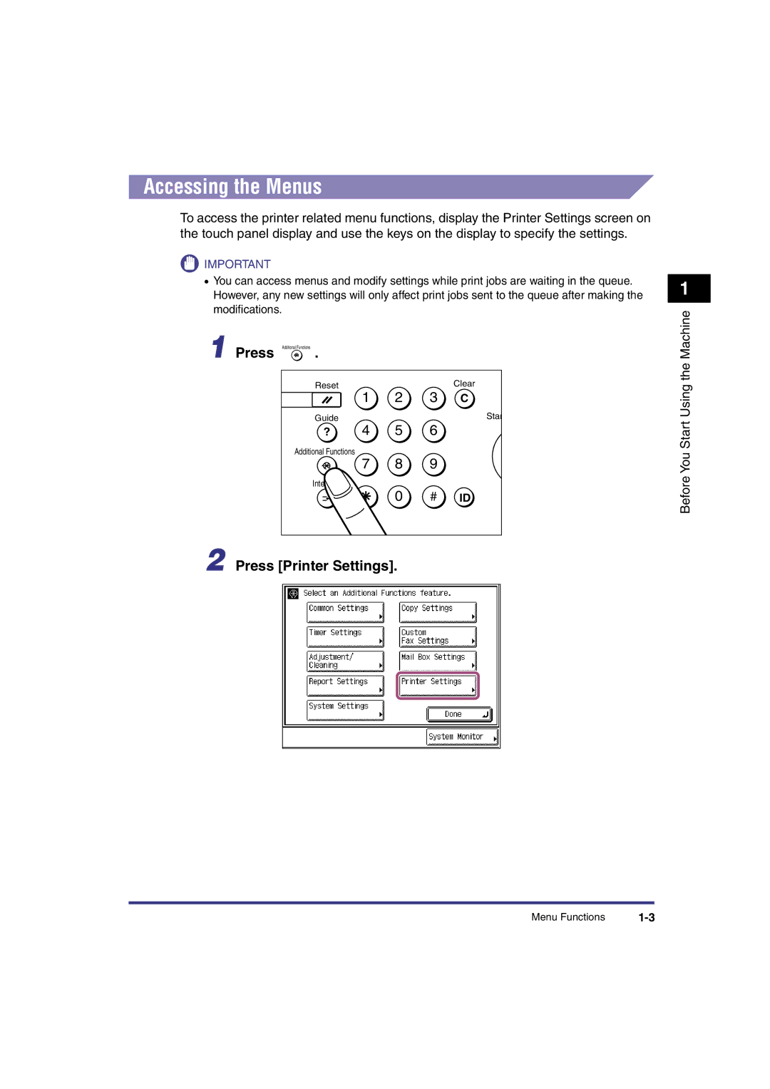 Canon IR3300 manual Accessing the Menus 