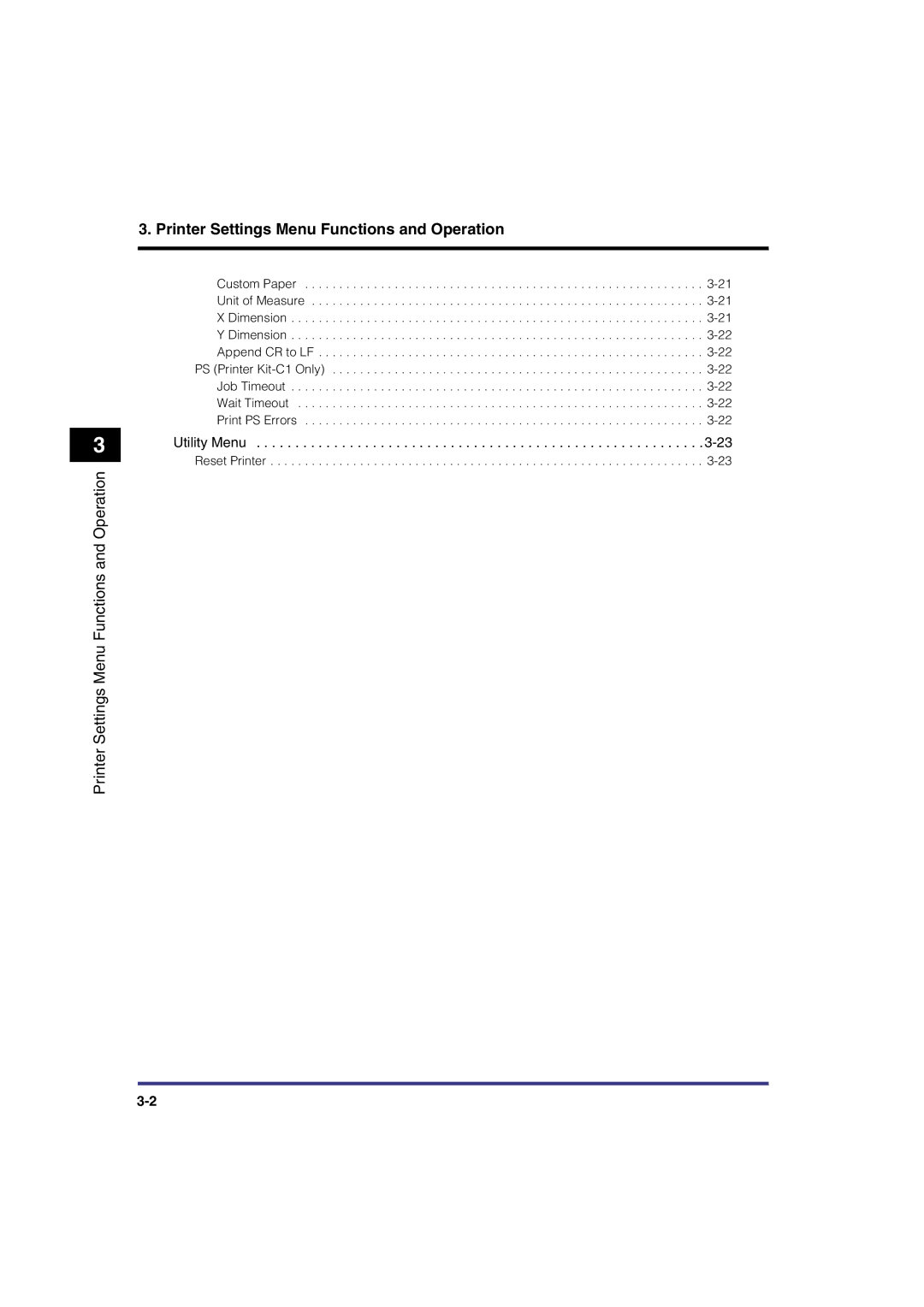 Canon IR3300 manual Printer Settings Menu Functions and Operation 