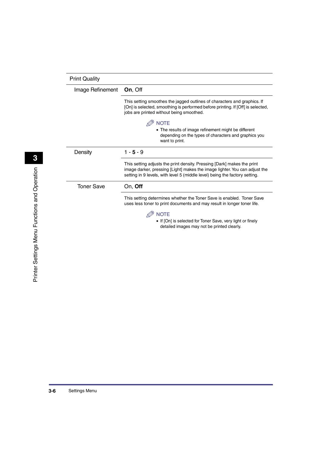 Canon IR3300 manual Density, Toner Save On, Off 