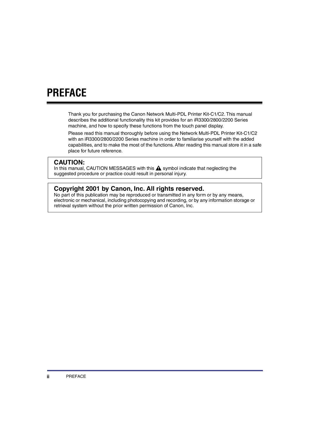 Canon IR3300 manual Preface 