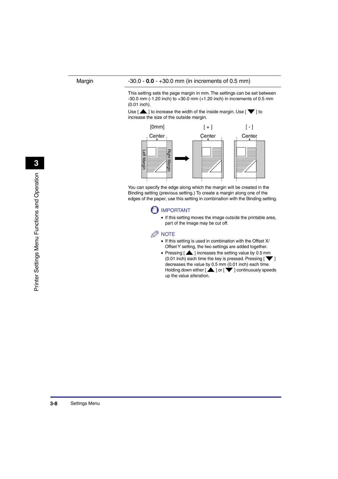 Canon IR3300 manual Pressing increases the setting value by 0.5 mm 