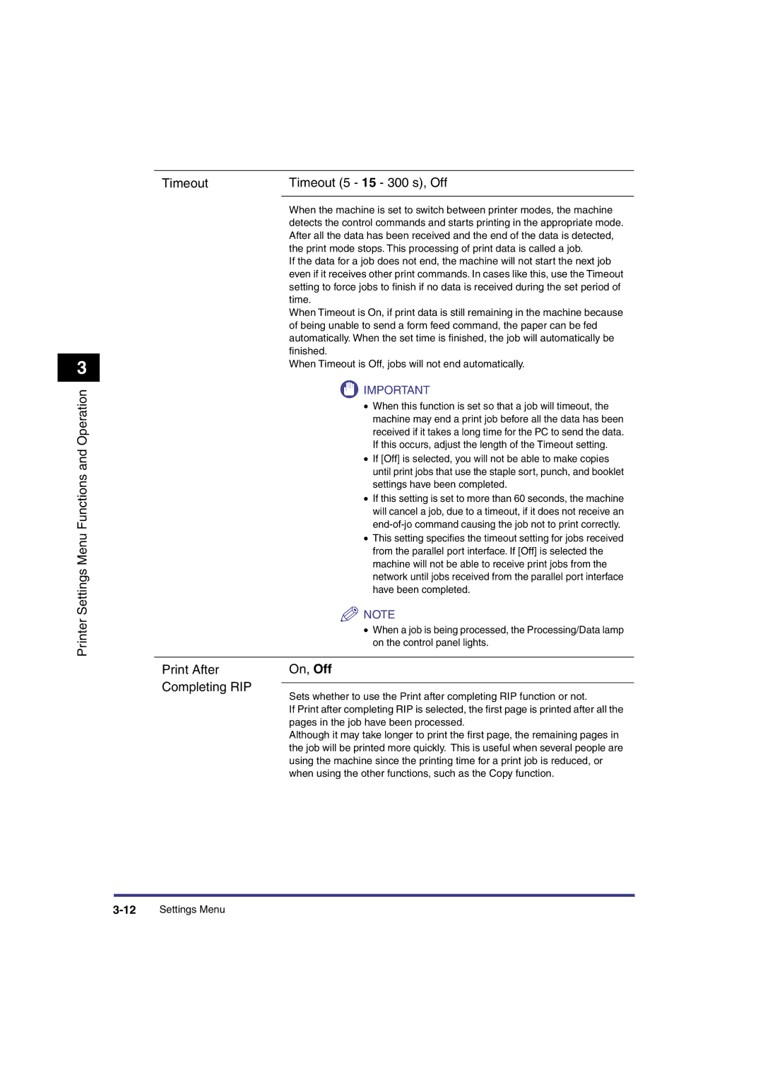 Canon IR3300 manual Print After Completing RIP On, Off 