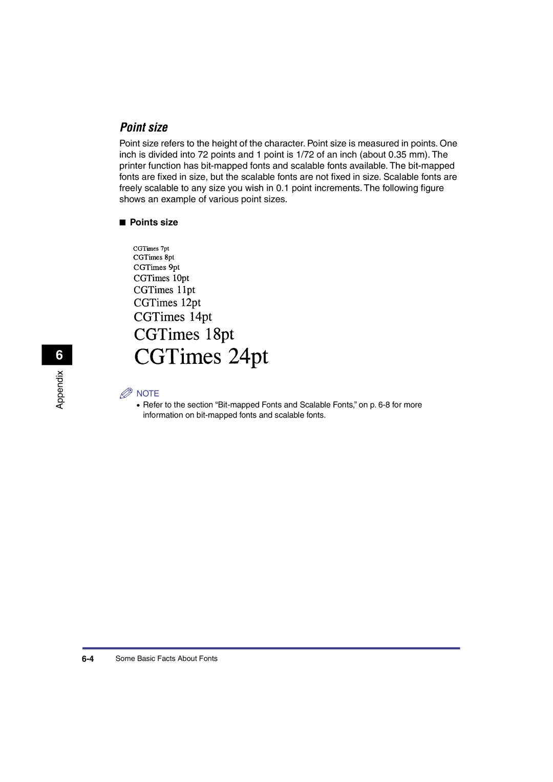 Canon IR3300 manual Point size, Points size 