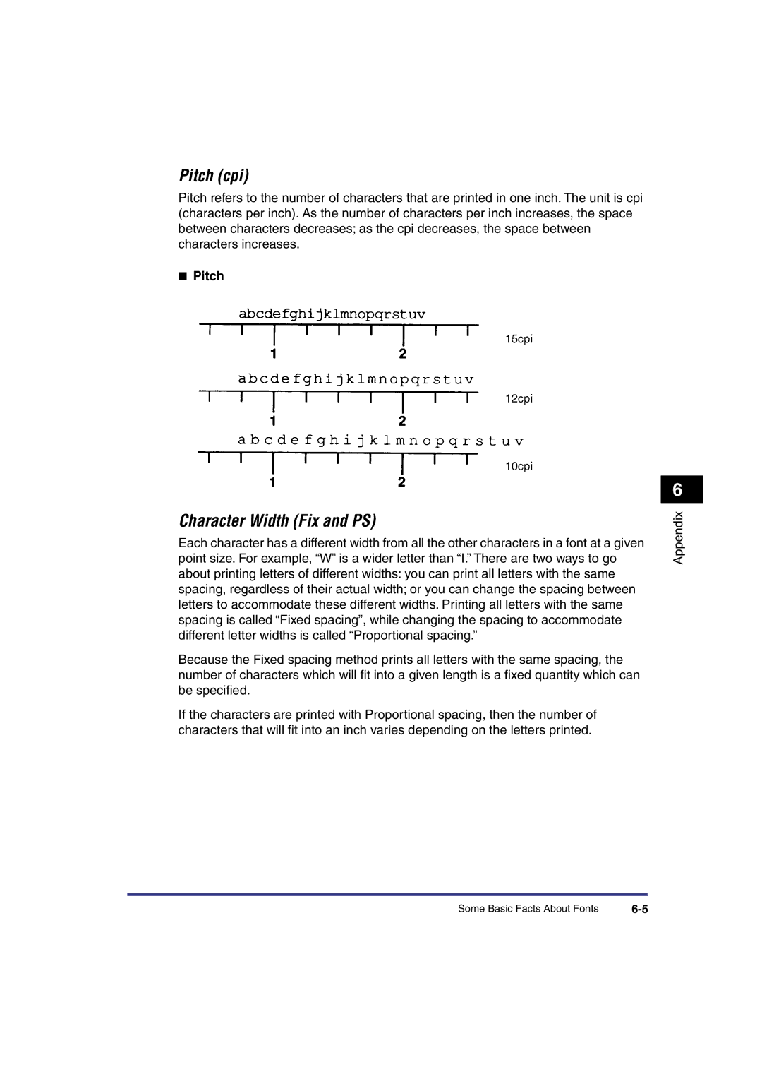 Canon IR3300 manual Pitch cpi, Character Width Fix and PS 