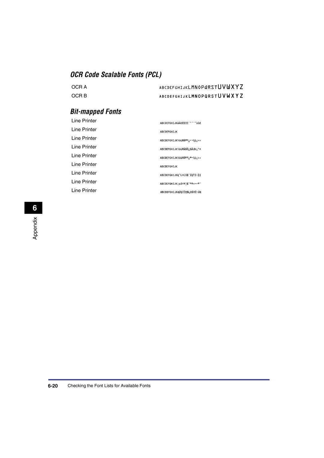 Canon IR3300 manual OCR Code Scalable Fonts PCL, Bit-mapped Fonts 