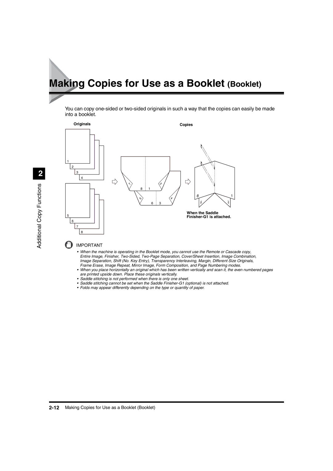 Canon IR3320N, IR2220I manual Making Copies for Use as a Booklet Booklet, When the Saddle Finisher-G1 is attached 