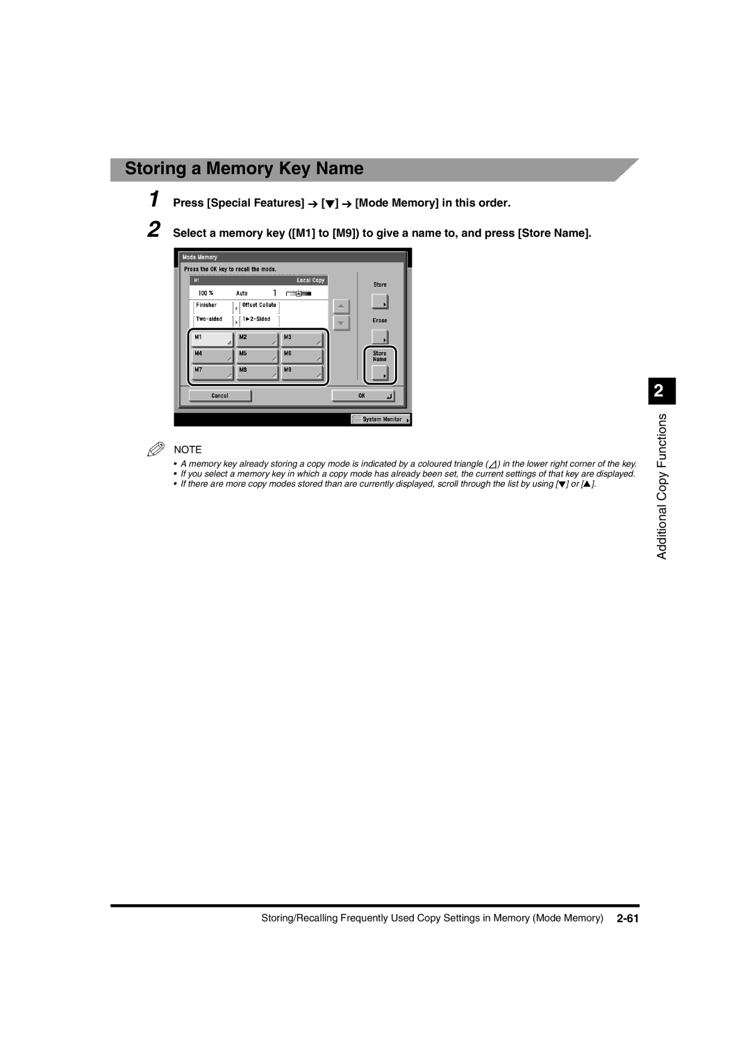 Canon IR2220I, IR3320N manual Storing a Memory Key Name 