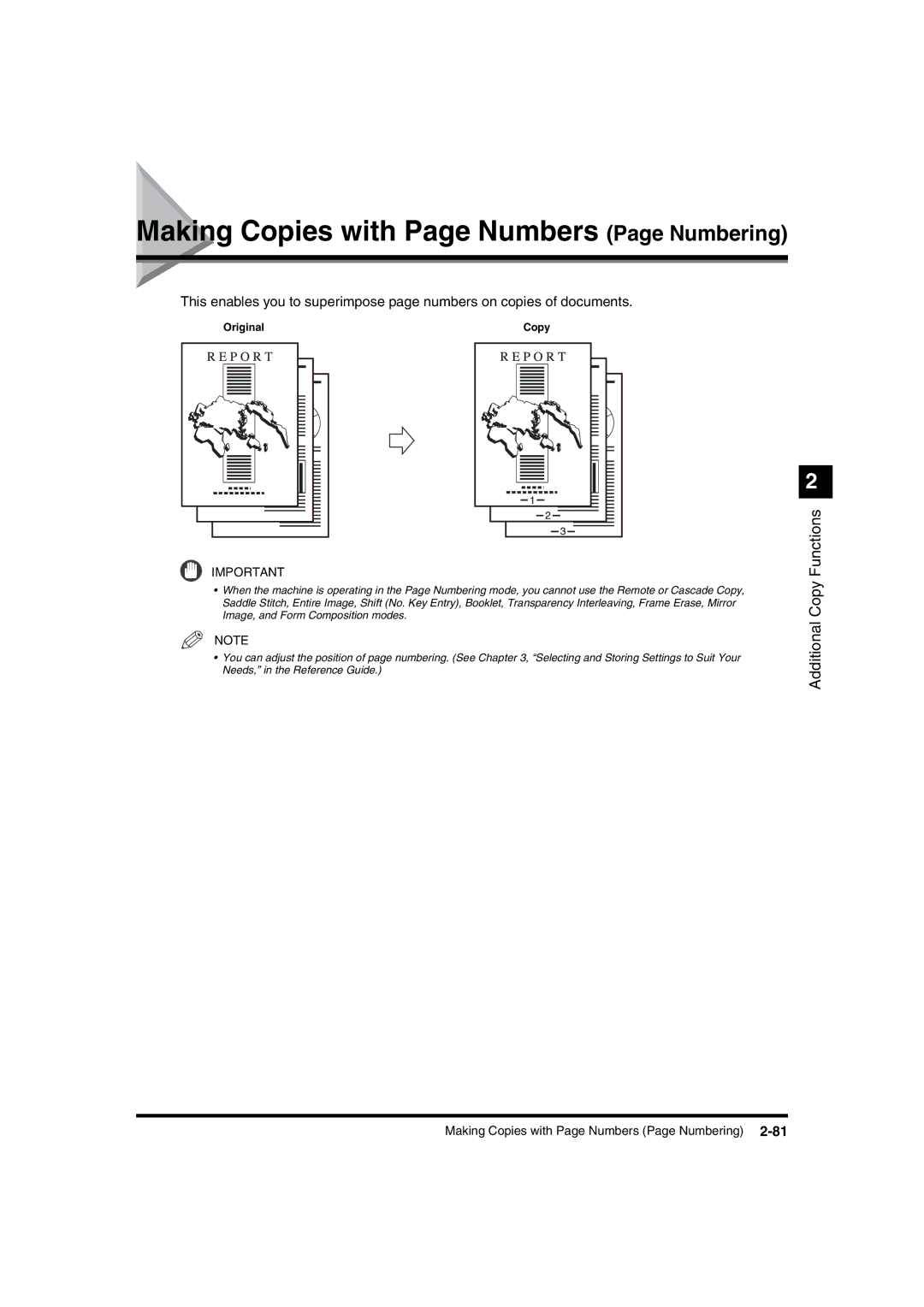 Canon IR2220I, IR3320N manual Making Copies with Page Numbers Page Numbering, Functions 