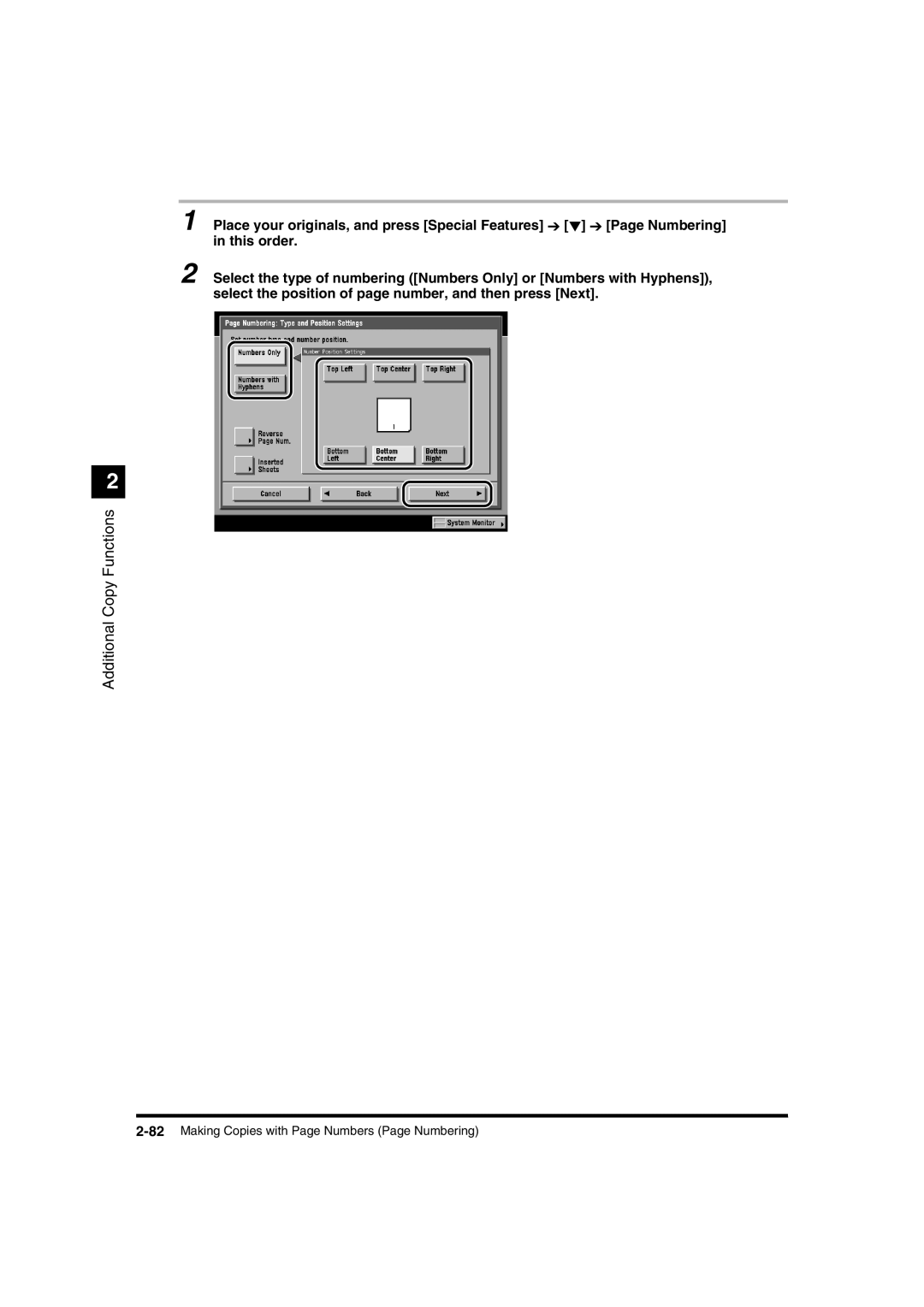 Canon IR3320N, IR2220I manual 82Making Copies with Page Numbers Page Numbering 