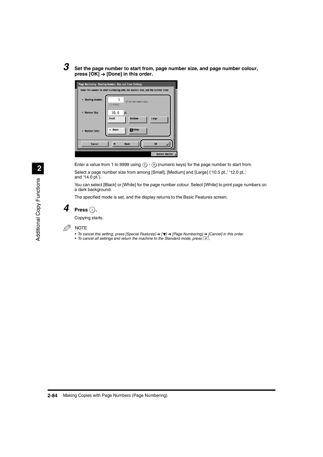 Canon IR3320N, IR2220I manual 84Making Copies with Page Numbers Page Numbering 