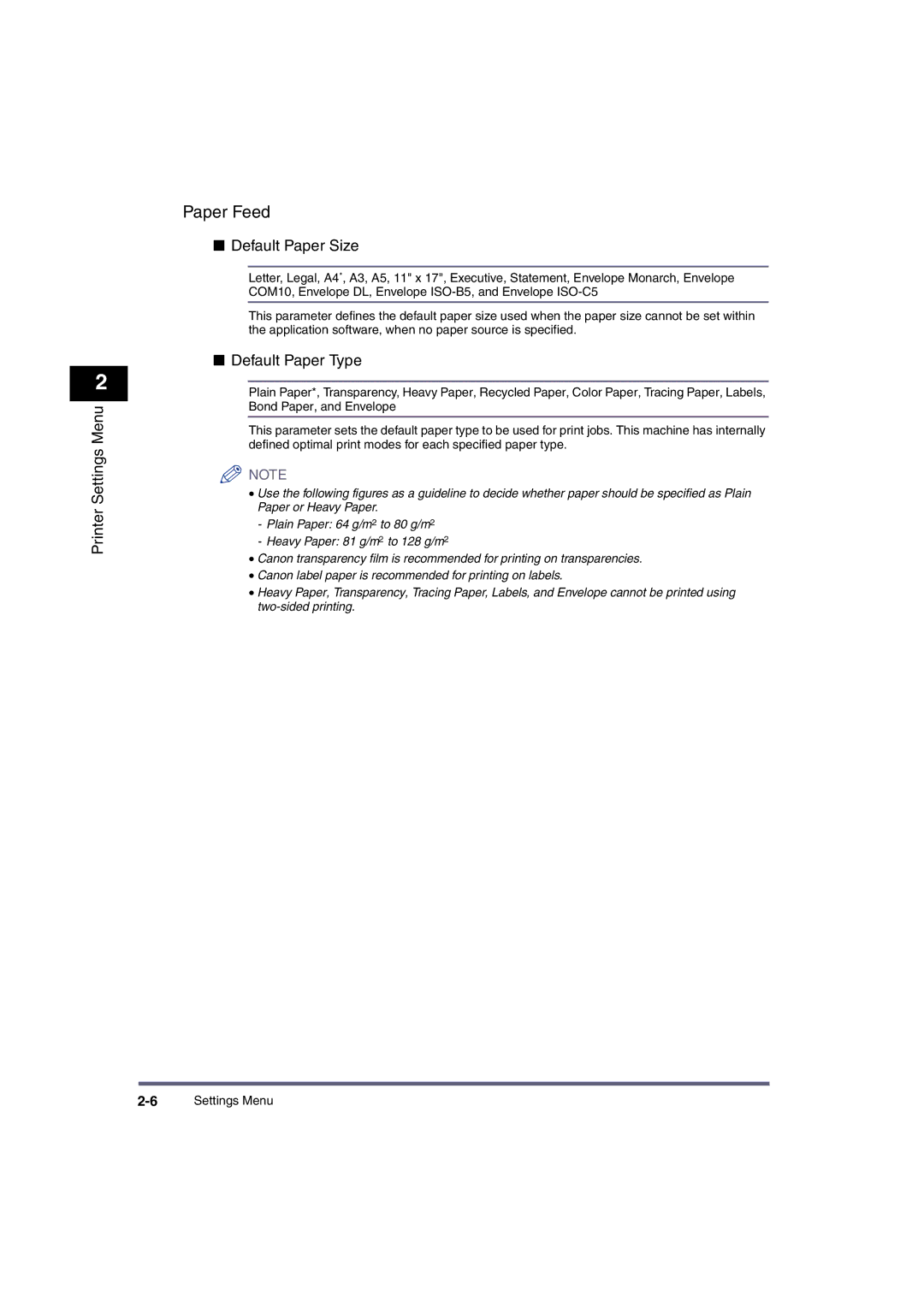 Canon iR3530, ir3570, ir4570, iR2870, iR2270, iR2230 manual Paper Feed, Default Paper Size, Default Paper Type 