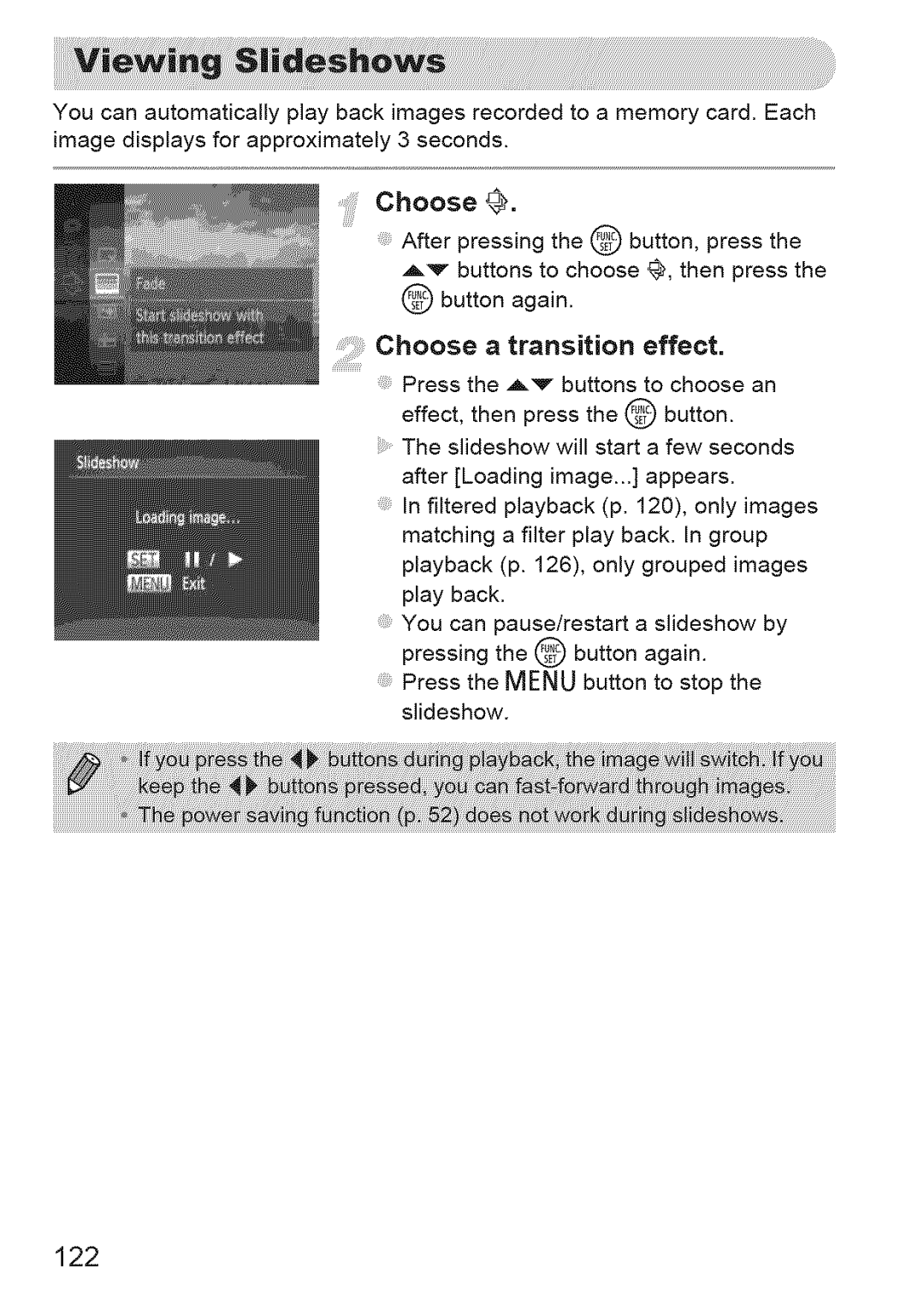 Canon IXUS 220HS manual Choose a transition effect, 122 