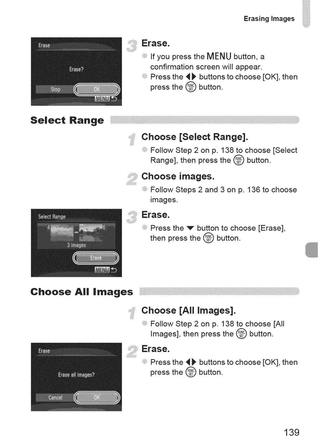 Canon IXUS 220HS manual Erase, Choose All images 