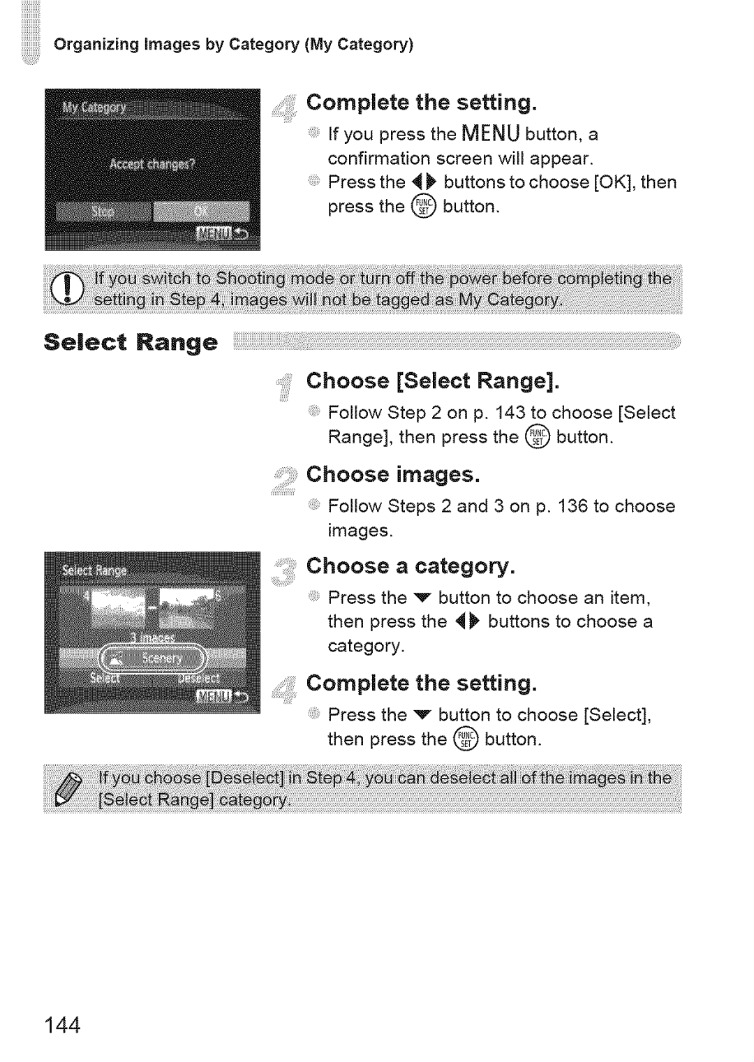 Canon IXUS 220HS manual Chooseimages, Complete the setting, 144 