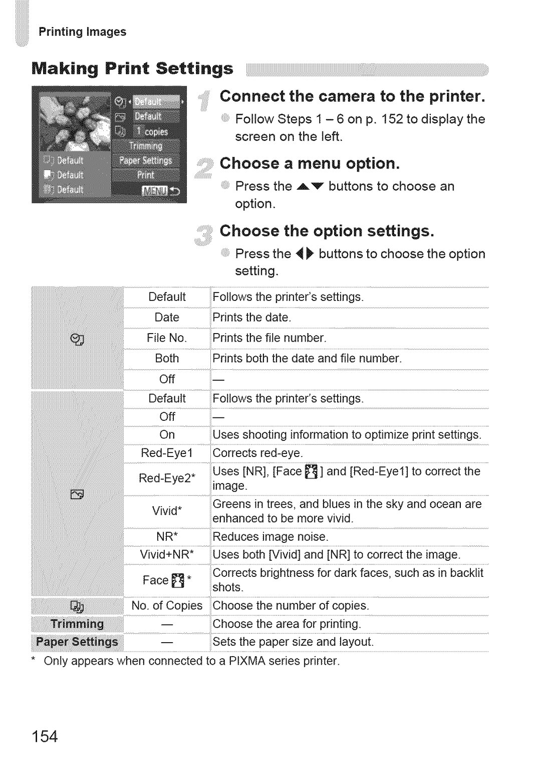 Canon IXUS 220HS manual Choose the option settings, 154 