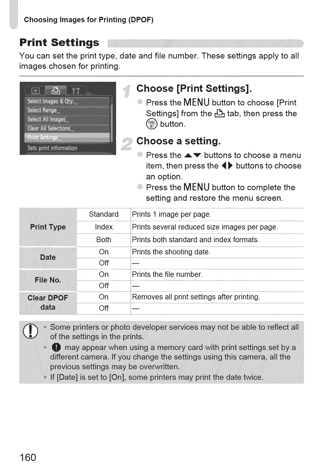 Canon IXUS 220HS manual Choose Print Settings, 160 