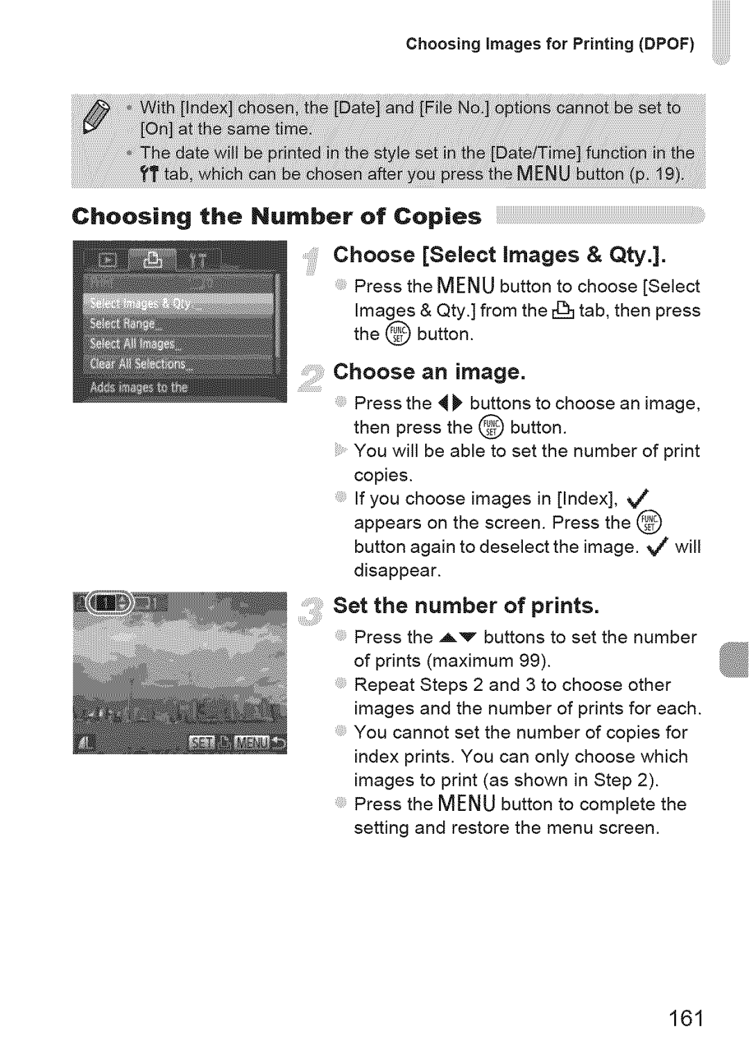 Canon IXUS 220HS manual Choosing the Number of Copies, Set the number of prints, 161 