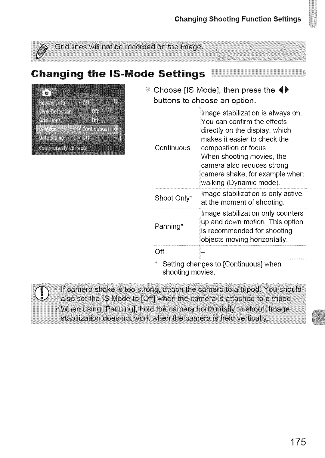 Canon IXUS 220HS manual Changing the IS-ModeSettings, 175 