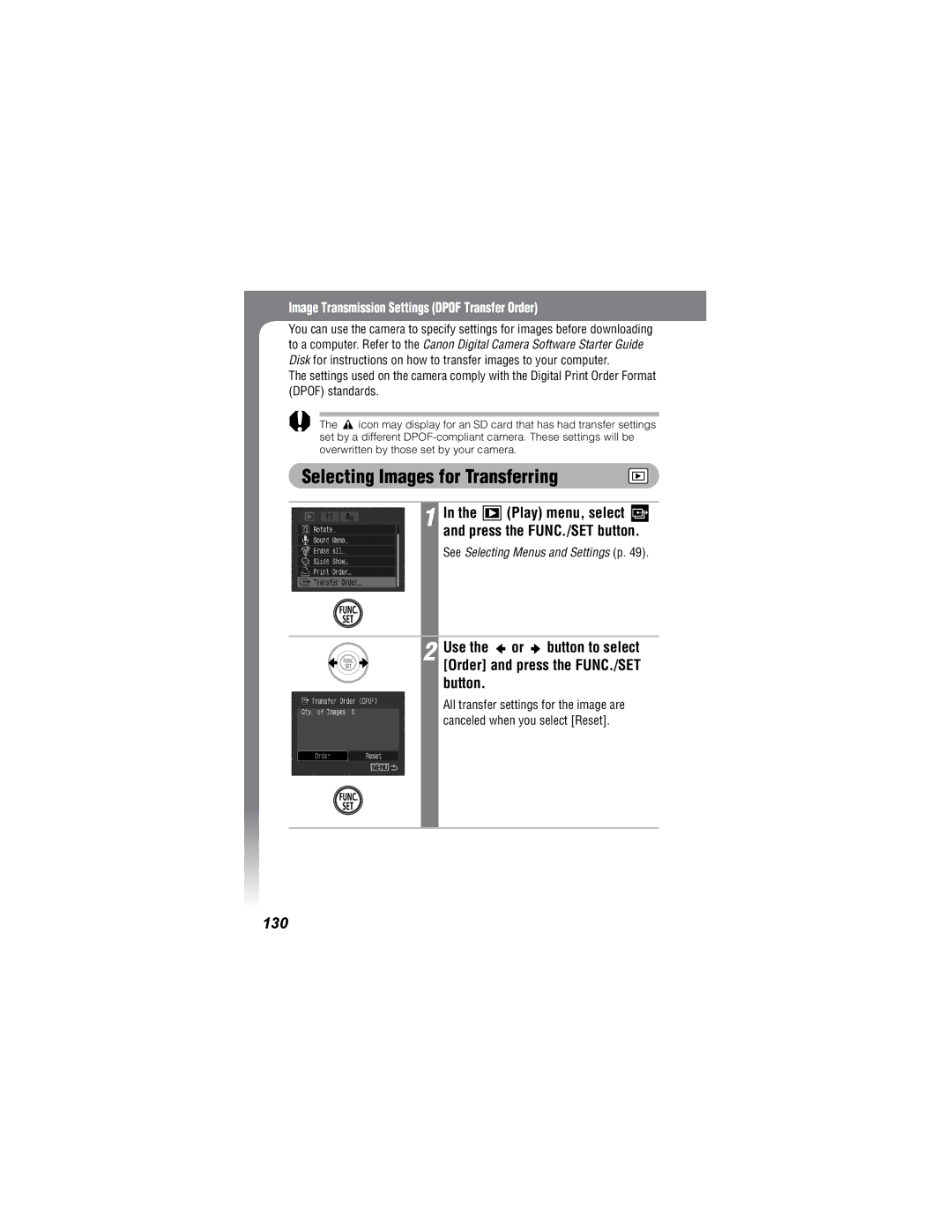 Canon IXUS 30, IXUS 40 manual Selecting Images for Transferring, 130 