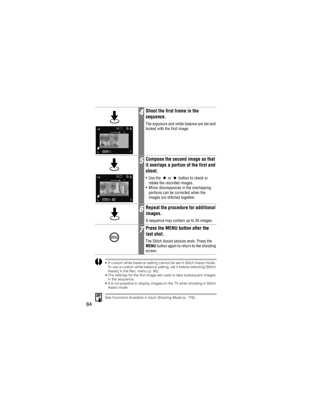 Canon IXUS 30, IXUS 40 manual Shoot the first frame in the sequence, Repeat the procedure for additional images 