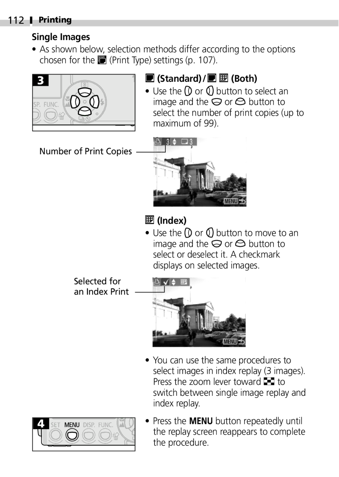 Canon IXUS 400 manual 112, Single Images, Standard/ Both, Index 