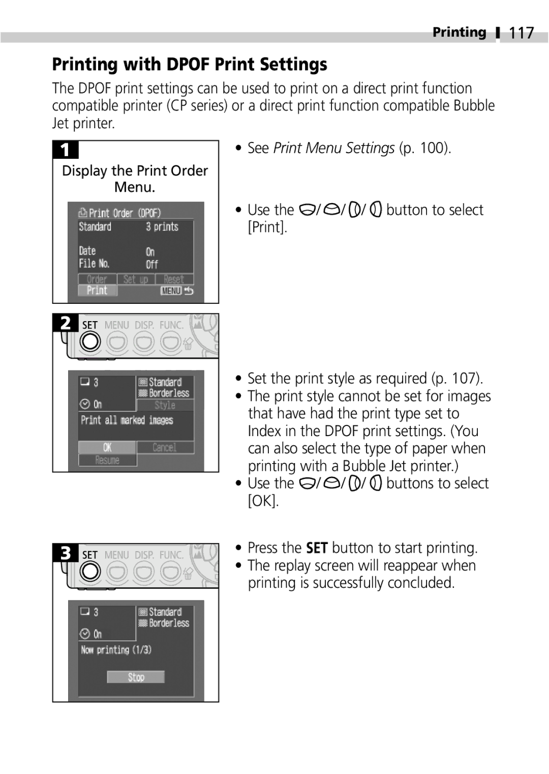 Canon IXUS 400 manual Printing with Dpof Print Settings, 117 