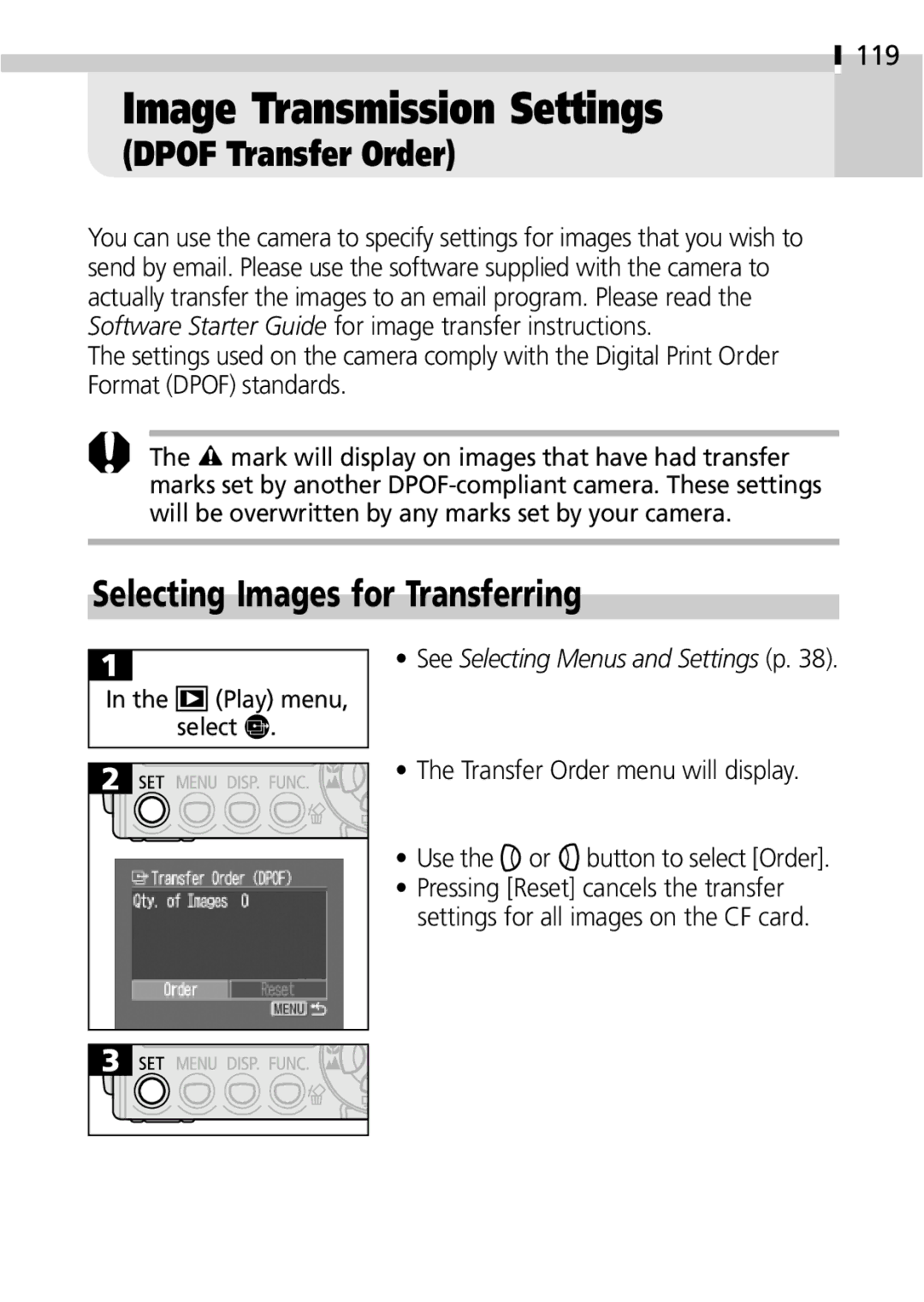 Canon IXUS 400 manual Image Transmission Settings, Selecting Images for Transferring, 119 