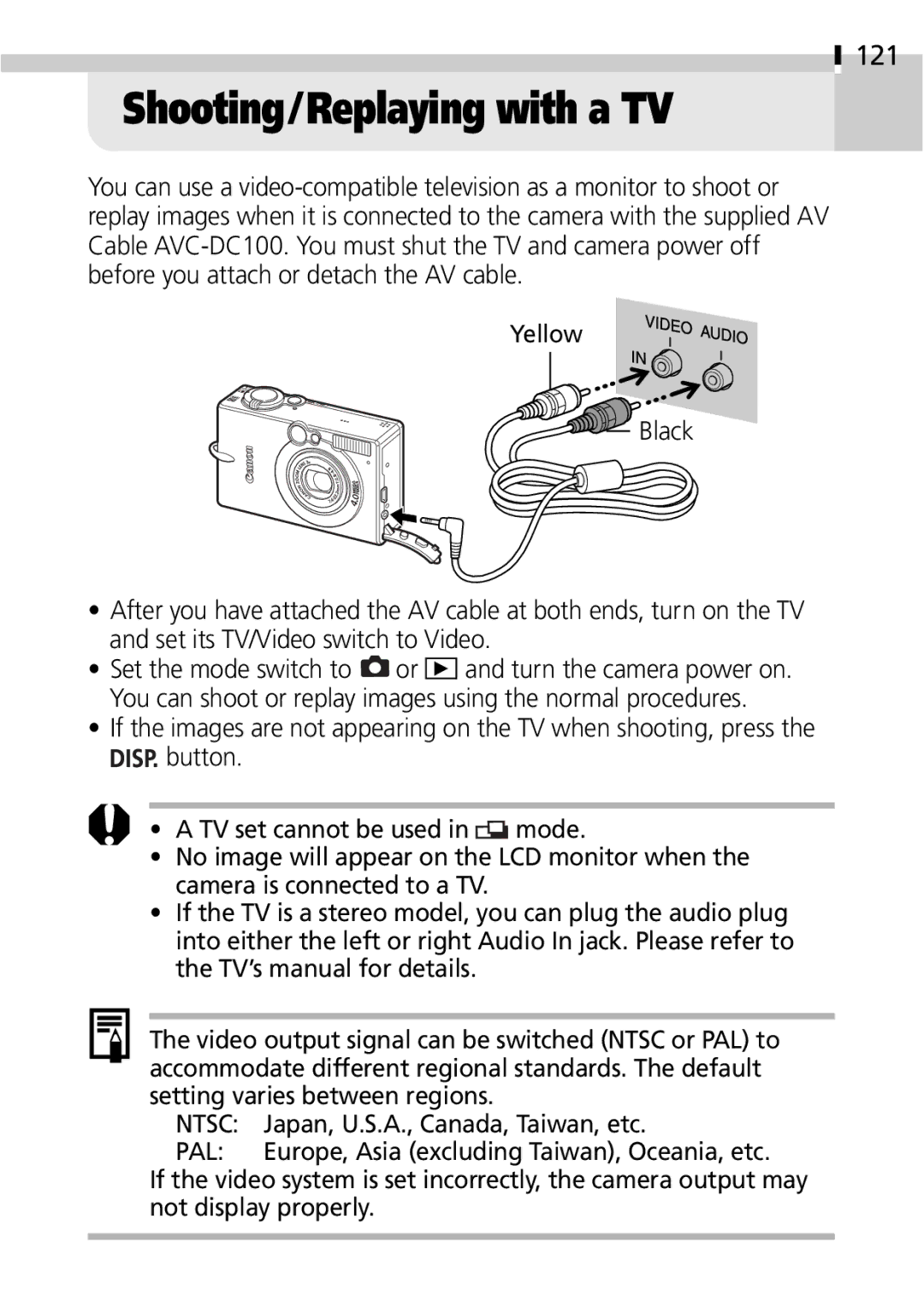 Canon IXUS 400 manual Shooting/Replaying with a TV, 121 