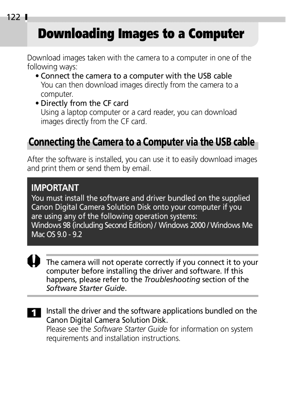 Canon IXUS 400 manual Downloading Images to a Computer, 122 