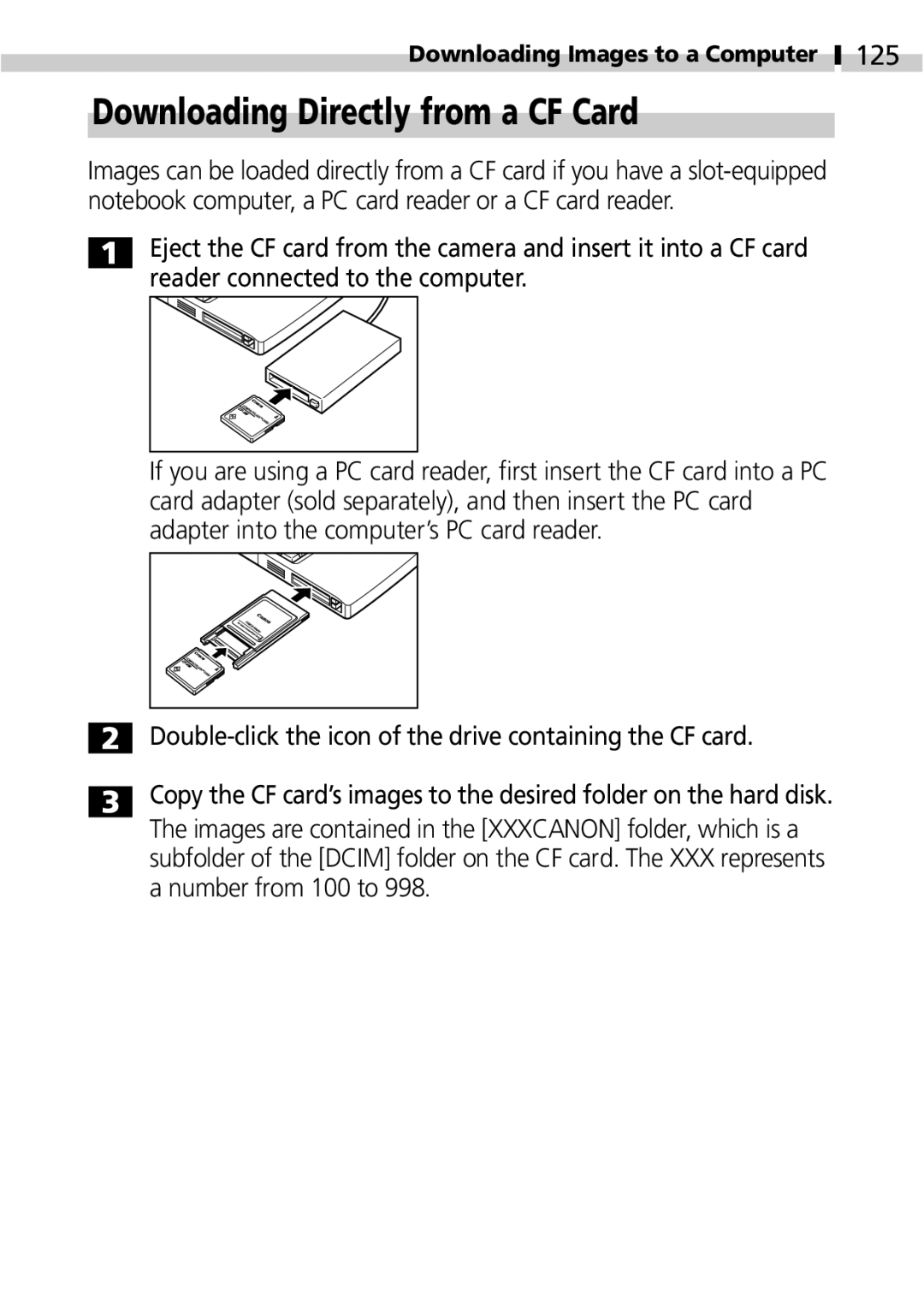 Canon IXUS 400 manual Downloading Directly from a CF Card, 125 