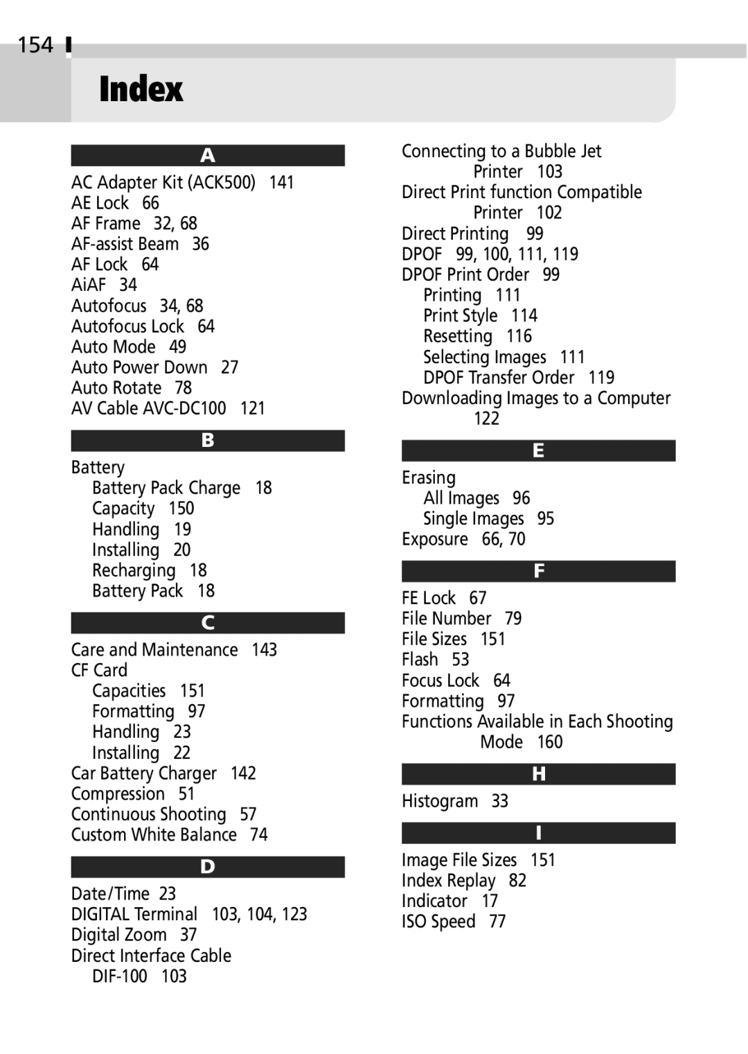 Canon IXUS 400 manual Index, 154, Printing Print Style 