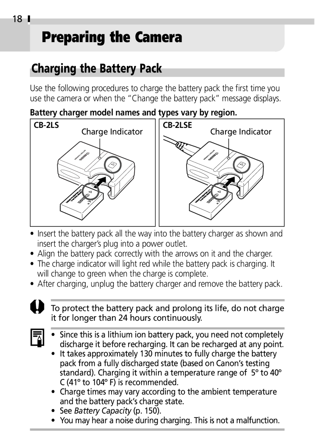 Canon IXUS 400 manual Preparing the Camera, Charging the Battery Pack, Battery charger model names and types vary by region 