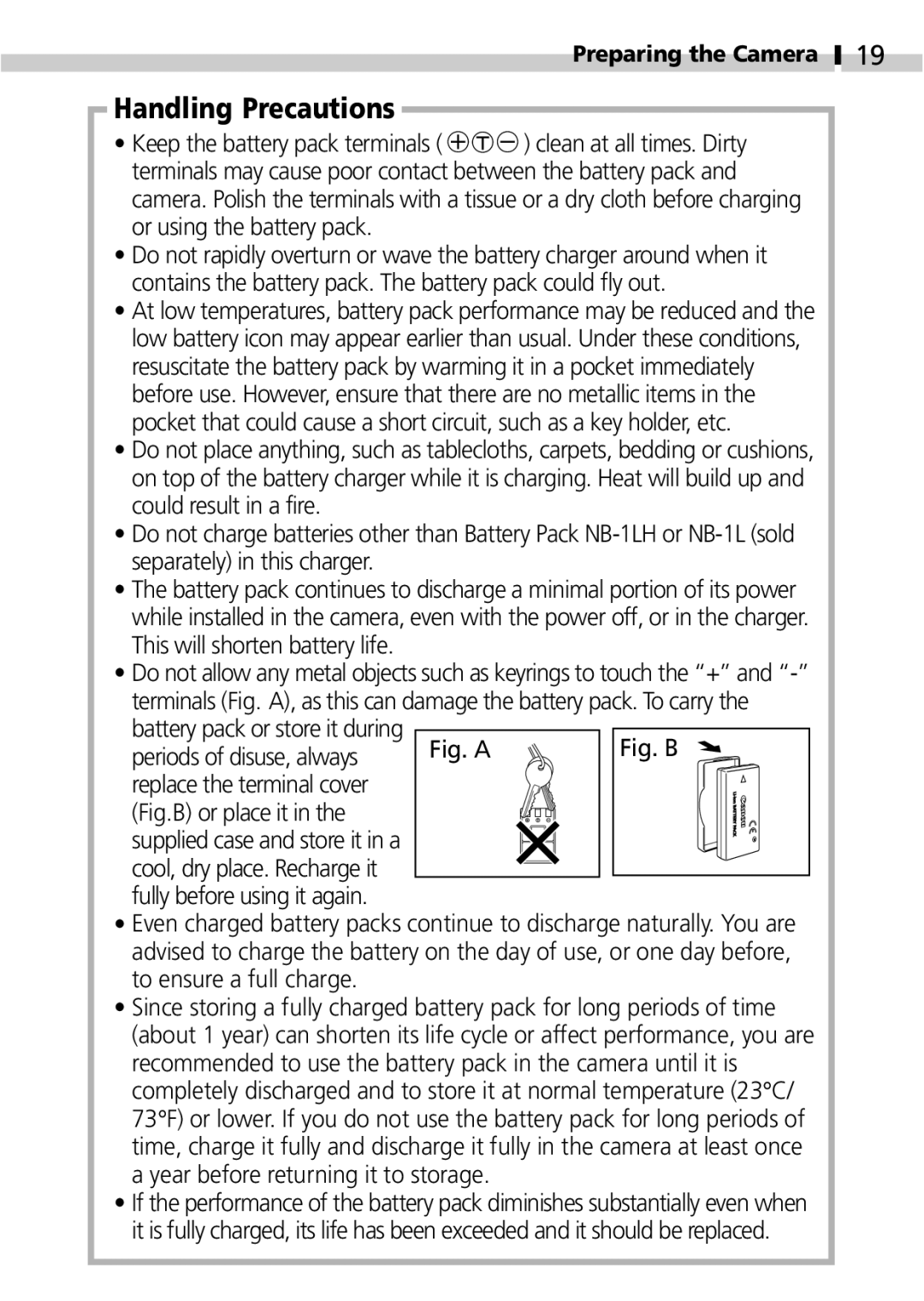 Canon IXUS 400 manual Handling Precautions, Replace the terminal cover, Cool, dry place. Recharge it 