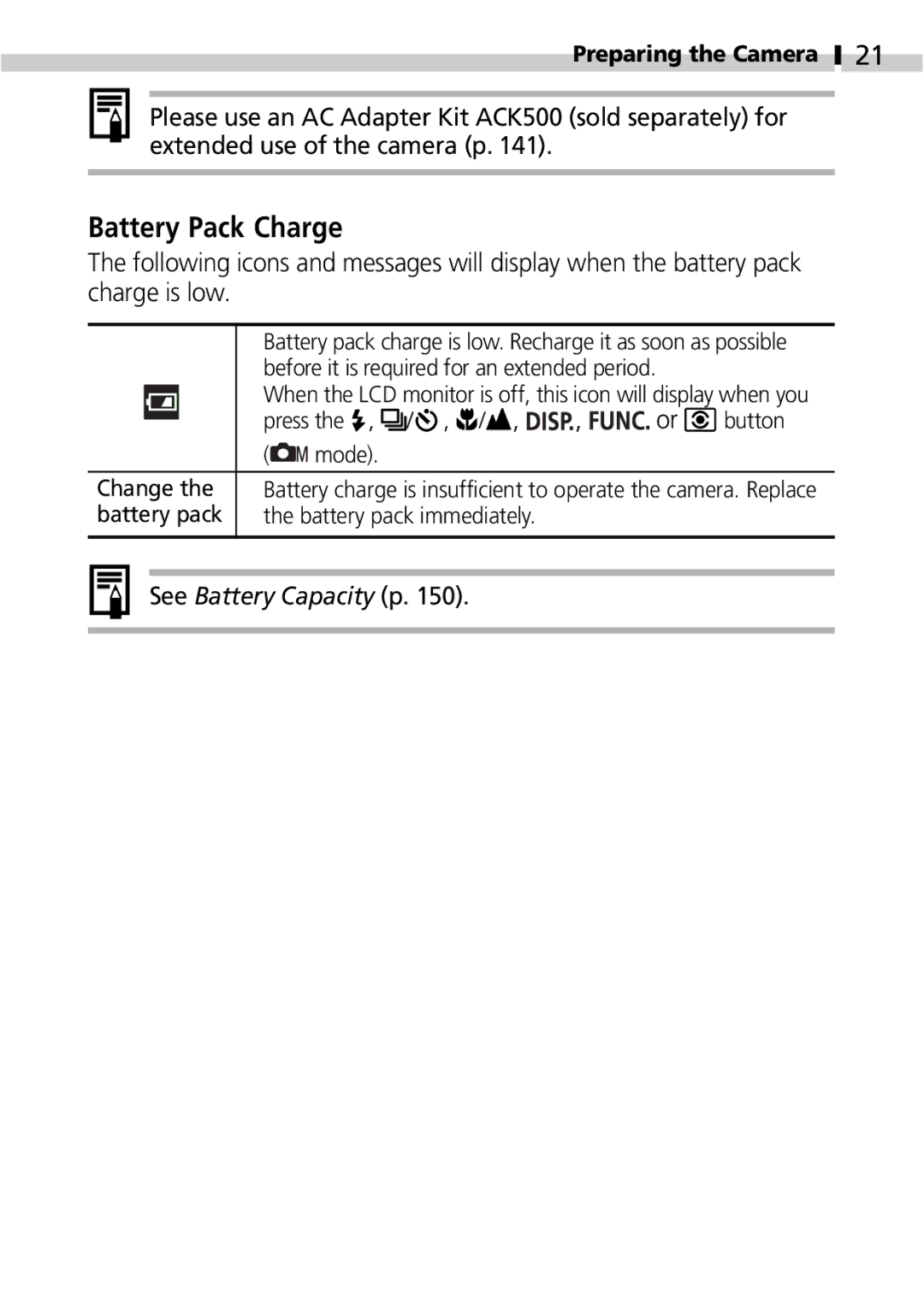 Canon IXUS 400 manual Battery Pack Charge, Battery pack Battery pack immediately 