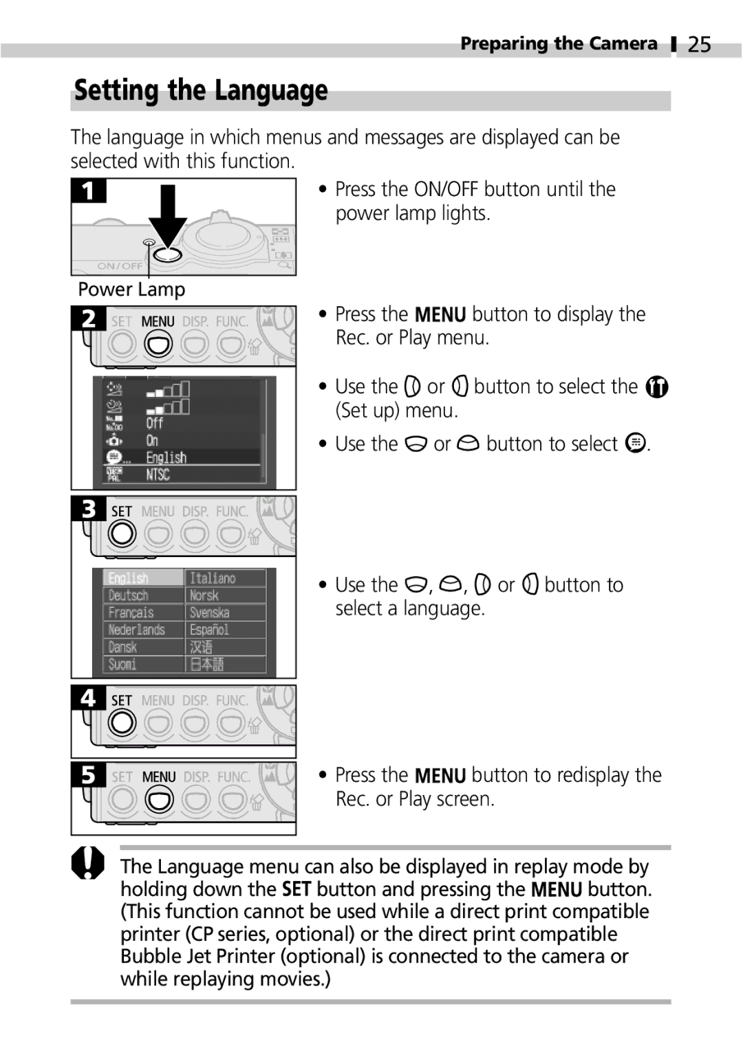 Canon IXUS 400 manual Setting the Language 