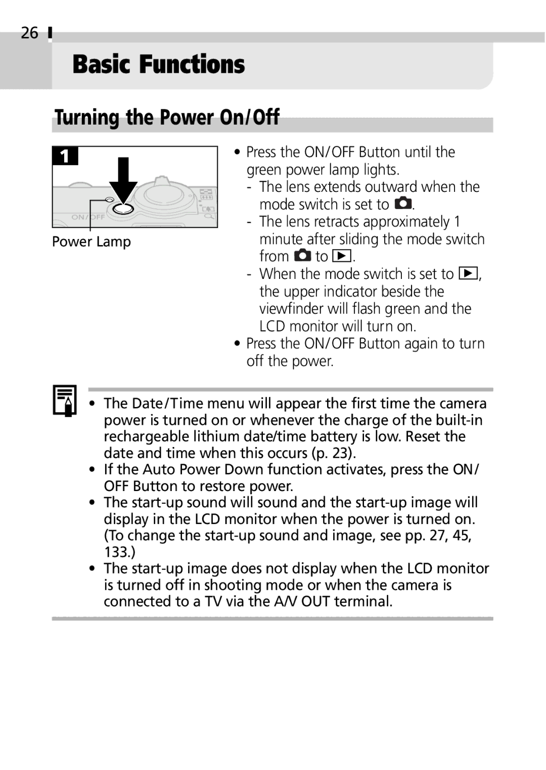 Canon IXUS 400 manual Basic Functions, Turning the Power On/Off 