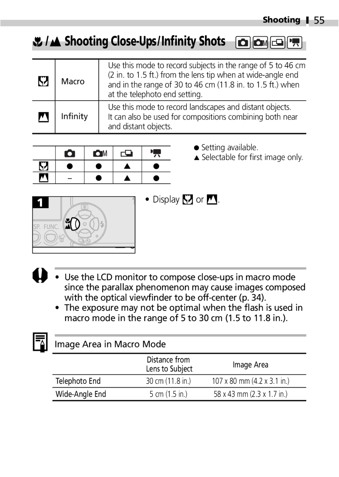 Canon IXUS 400 manual Shooting Close-Ups/Infinity Shots, Display or 