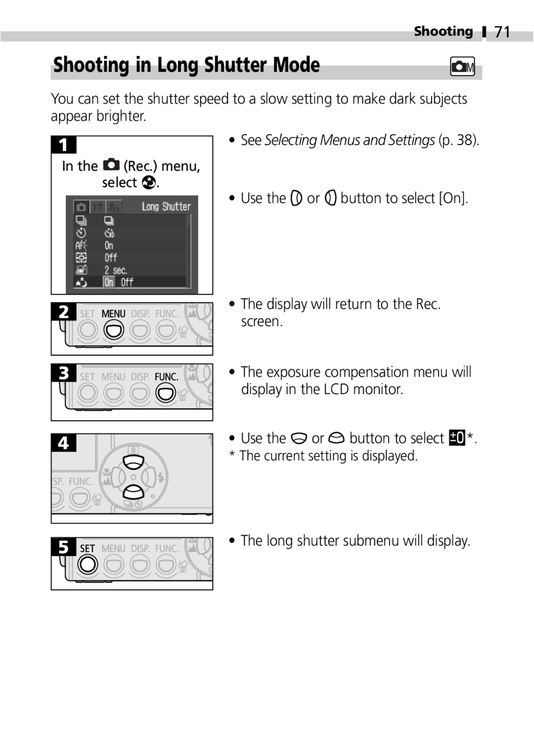 Canon IXUS 400 manual Shooting in Long Shutter Mode, Select 