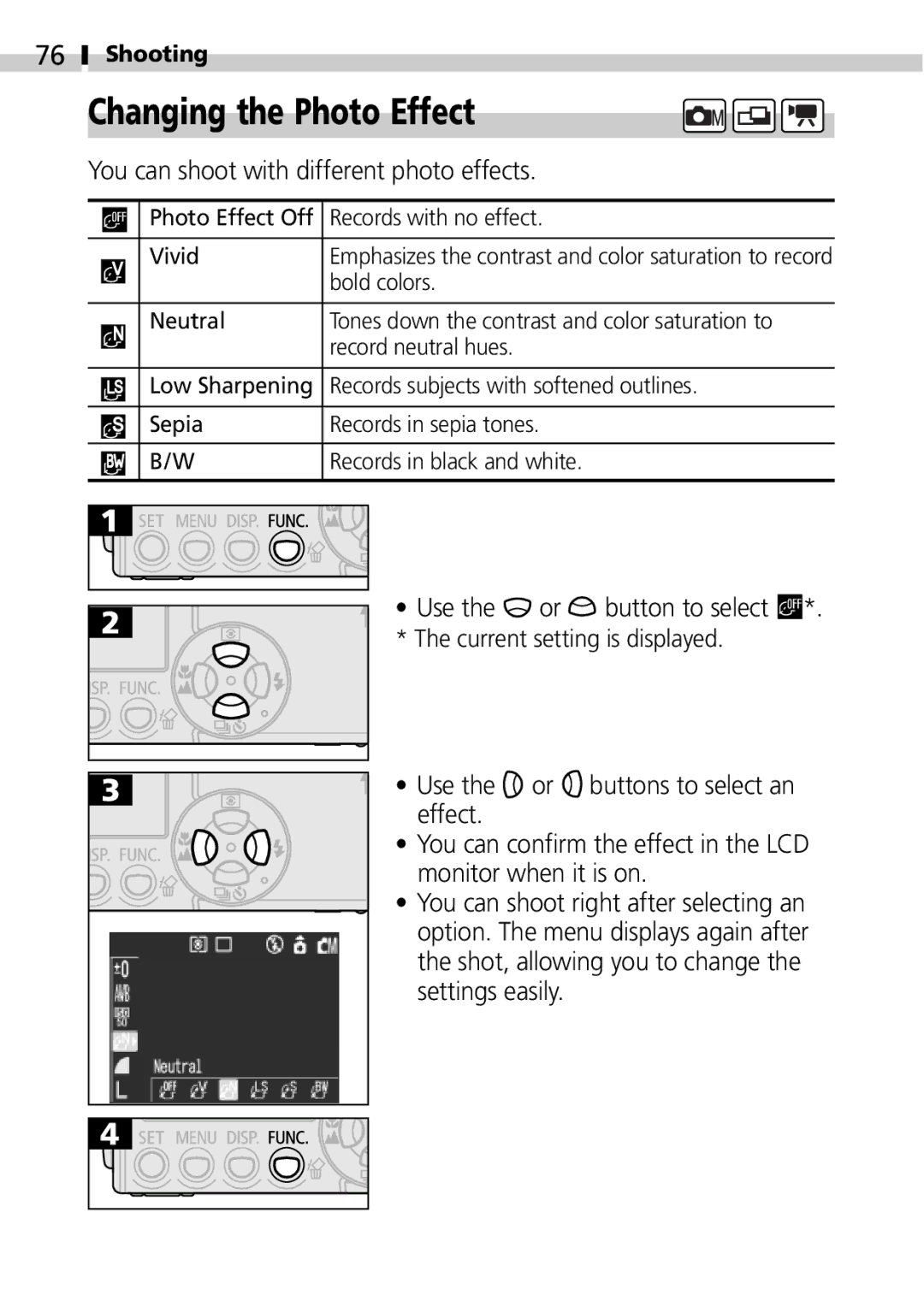 Canon IXUS 400 manual Changing the Photo Effect, You can shoot with different photo effects 