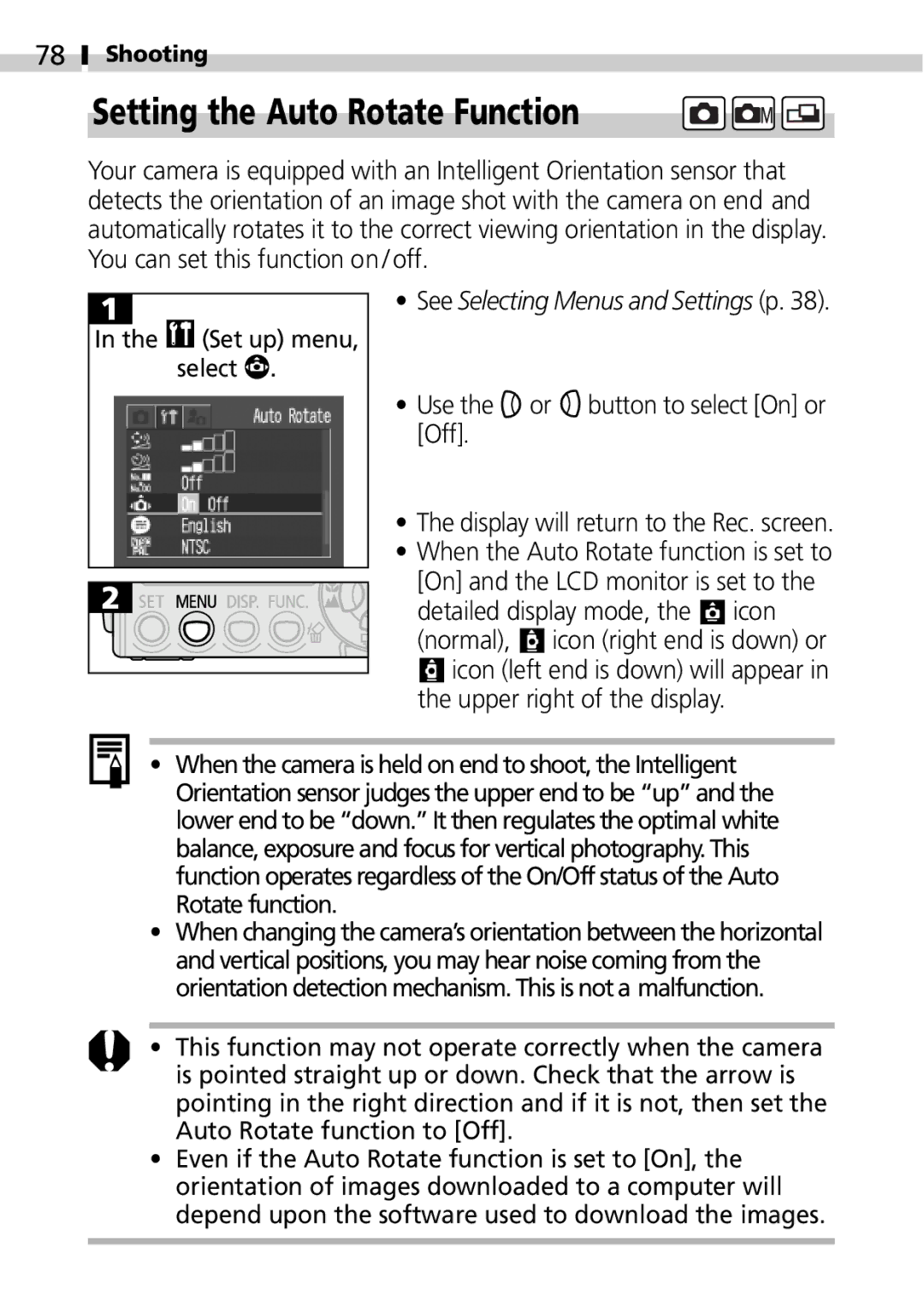 Canon IXUS 400 manual Setting the Auto Rotate Function, Select 