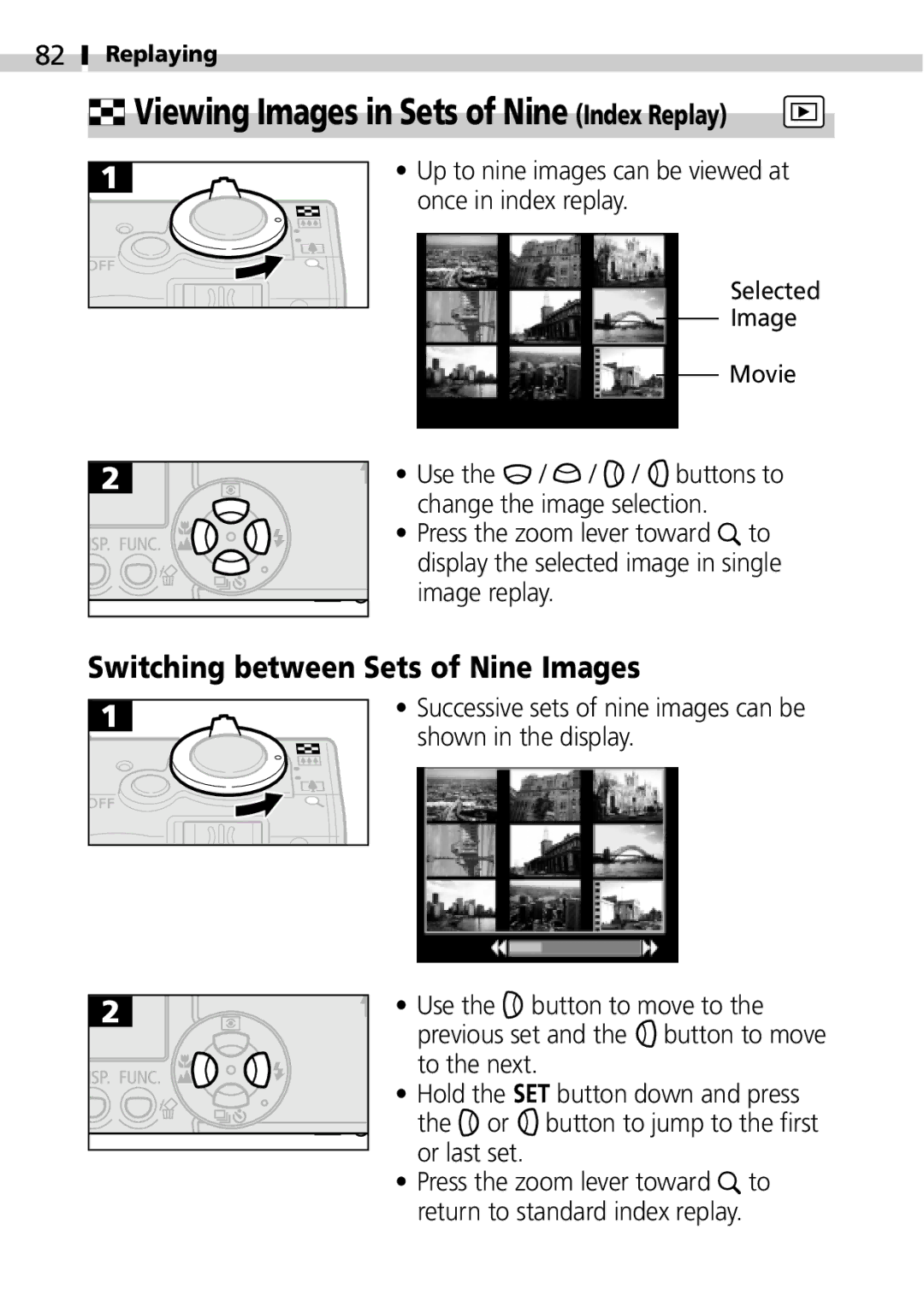 Canon IXUS 400 manual Viewing Images in Sets of Nine Index Replay, Switching between Sets of Nine Images 