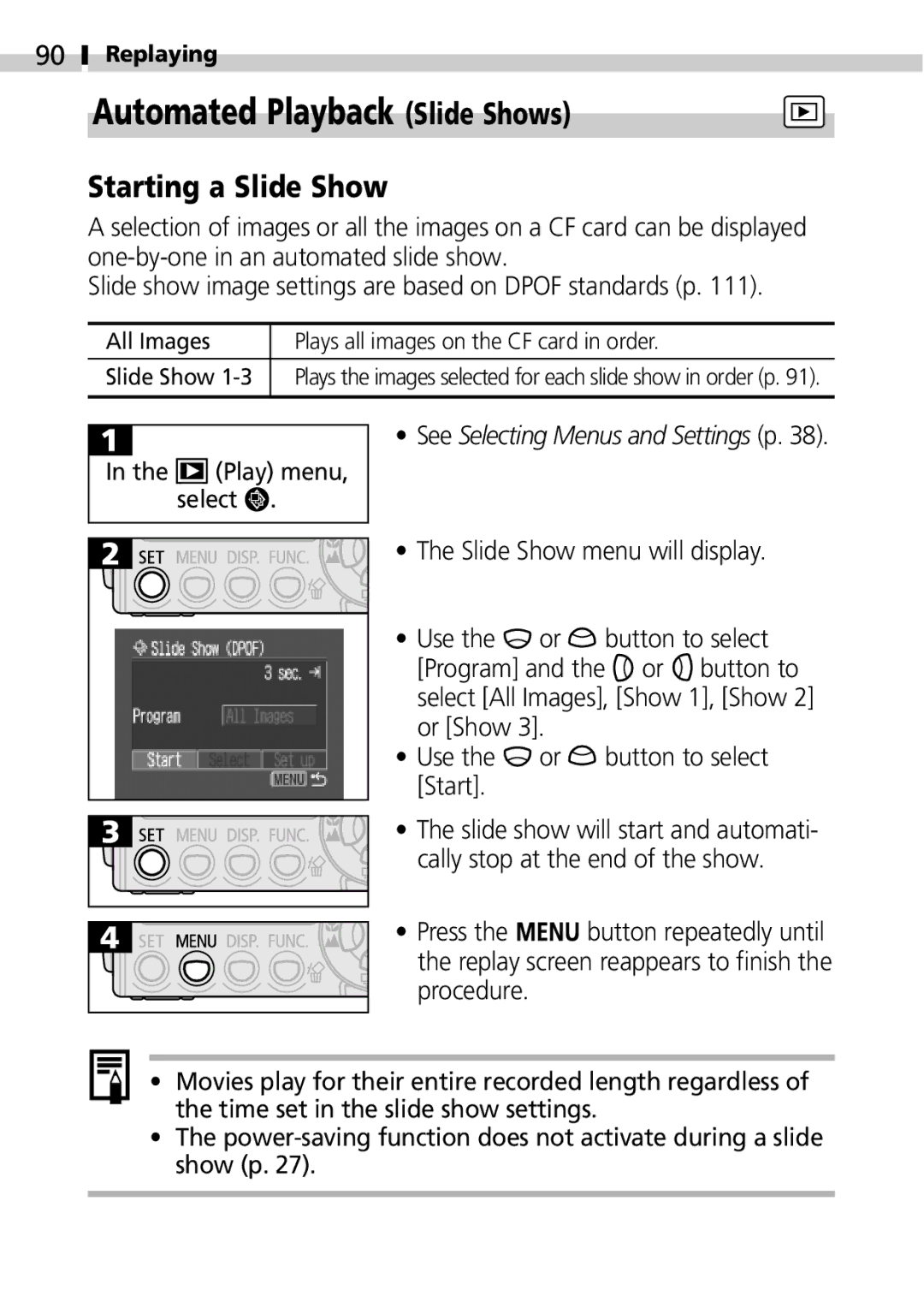 Canon IXUS 400 manual Automated Playback Slide Shows, Starting a Slide Show 