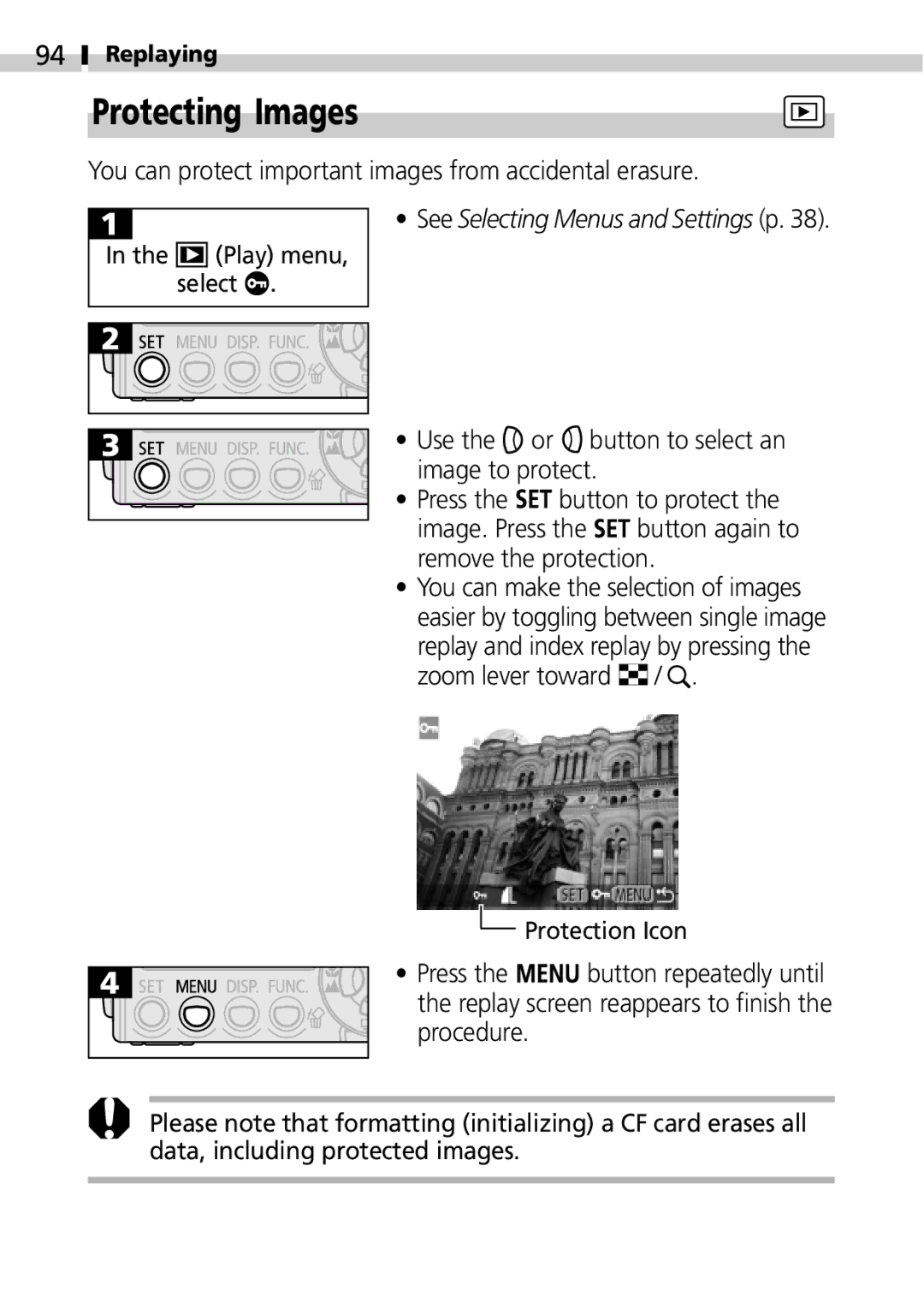 Canon IXUS 400 manual Protecting Images, You can protect important images from accidental erasure 