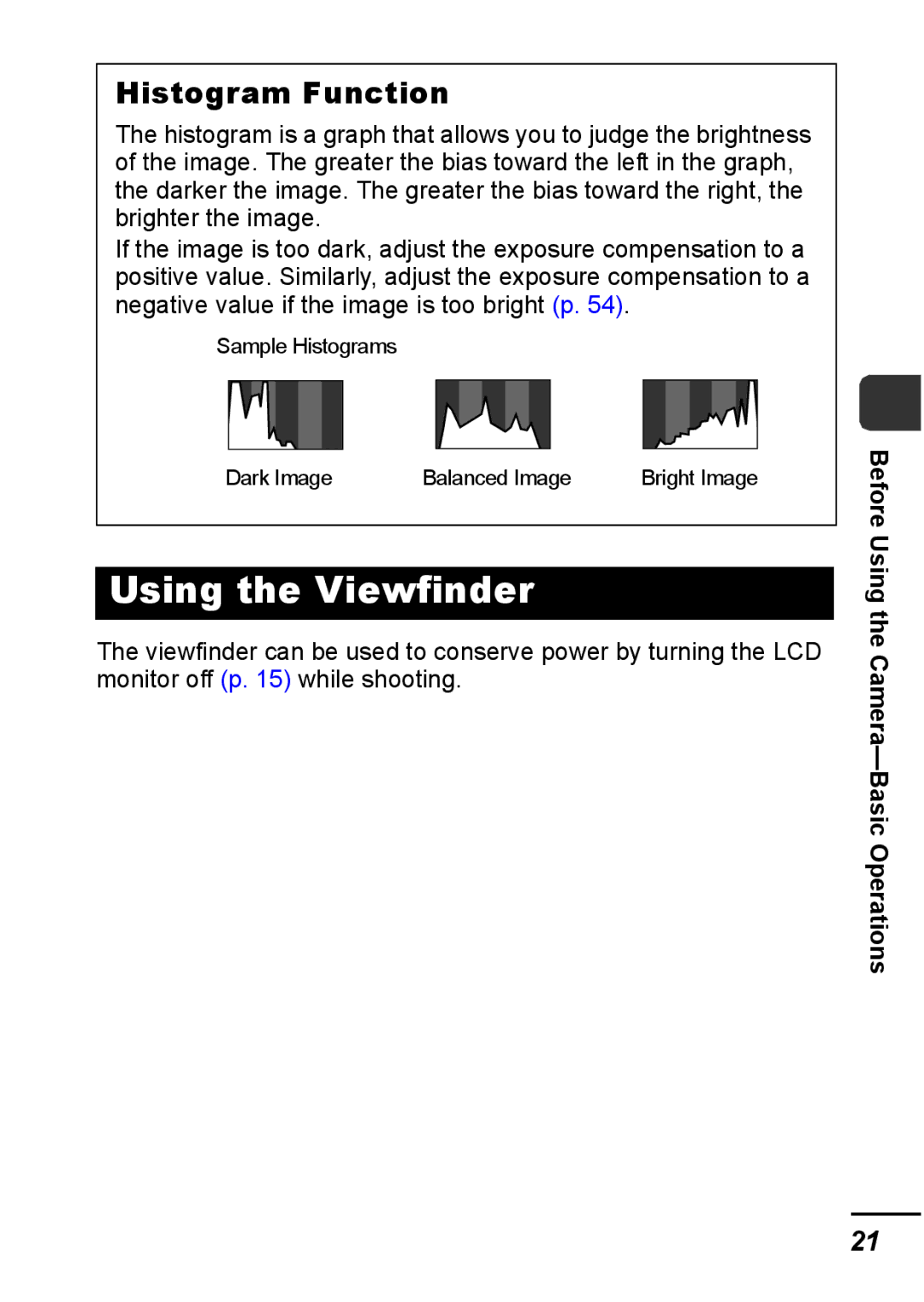 Canon IXUS 800 IS appendix Using the Viewfinder, Histogram Function 